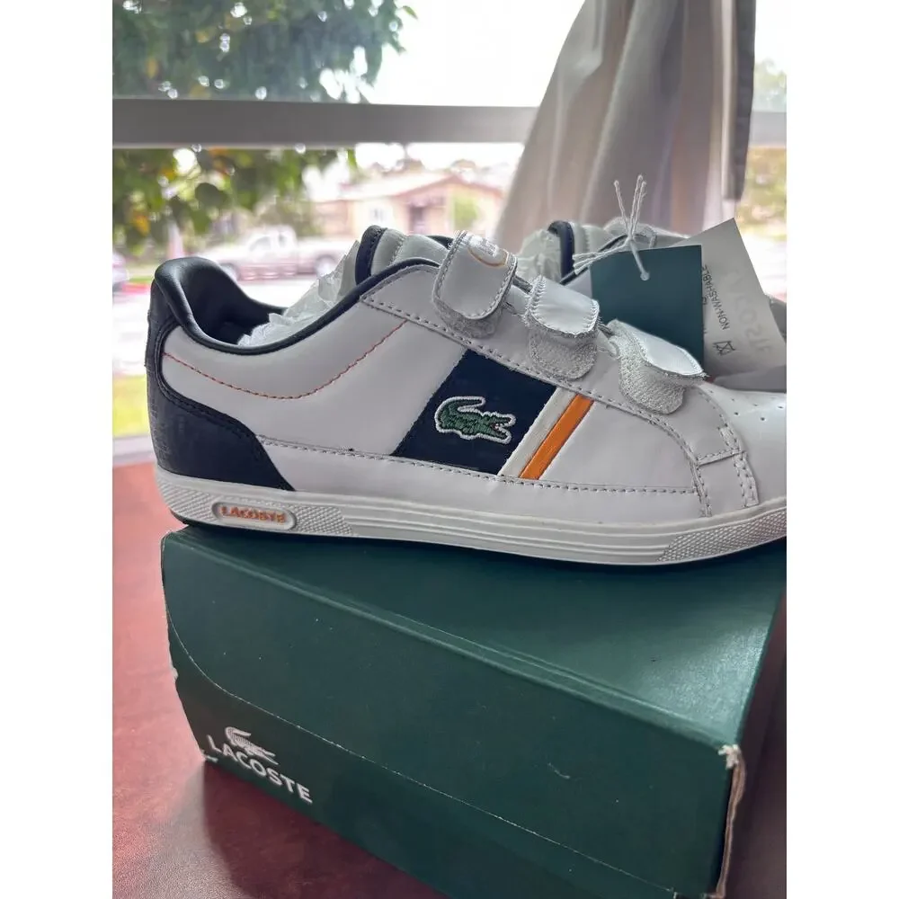 Lacoste Europa Boys White Leather Velcro Sneakers size 4